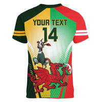 Custom South Africa And Wales Rugby Women V-Neck T-Shirt Springboks Welsh Mascots Dynamic Version - Wonder Print Shop
