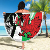 Custom Fiji And Wales Rugby Beach Blanket Fijian Tapa Welsh Mascots Dynamic Version - Wonder Print Shop