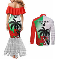 Custom Fiji And Wales Rugby Couples Matching Mermaid Dress and Long Sleeve Button Shirt Fijian Tapa Welsh Mascots Dynamic Version