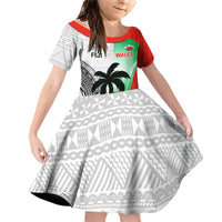 Custom Fiji And Wales Rugby Family Matching Off Shoulder Short Dress and Hawaiian Shirt Fijian Tapa Welsh Mascots Dynamic Version - Wonder Print Shop