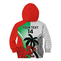 Custom Fiji And Wales Rugby Kid Hoodie Fijian Tapa Welsh Mascots Dynamic Version - Wonder Print Shop
