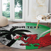 Custom Fiji And Wales Rugby Round Carpet Fijian Tapa Welsh Mascots Dynamic Version