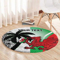 Custom Fiji And Wales Rugby Round Carpet Fijian Tapa Welsh Mascots Dynamic Version