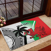 Custom Fiji And Wales Rugby Rubber Doormat Fijian Tapa Welsh Mascots Dynamic Version - Wonder Print Shop