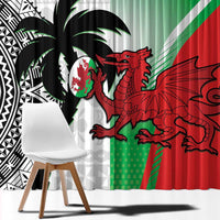 Custom Fiji And Wales Rugby Window Curtain Fijian Tapa Welsh Mascots Dynamic Version - Wonder Print Shop