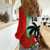 Custom Fiji And Wales Rugby Women Casual Shirt Fijian Tapa Welsh Mascots Dynamic Version - Wonder Print Shop