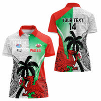 Custom Fiji And Wales Rugby Women Polo Shirt Fijian Tapa Welsh Mascots Dynamic Version - Wonder Print Shop