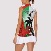 Custom Fiji And Wales Rugby Women Sleeveless Polo Shirt Fijian Tapa Welsh Mascots Dynamic Version - Wonder Print Shop