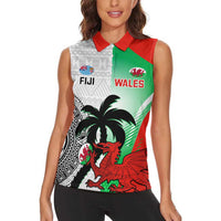 Custom Fiji And Wales Rugby Women Sleeveless Polo Shirt Fijian Tapa Welsh Mascots Dynamic Version - Wonder Print Shop