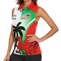 Custom Fiji And Wales Rugby Women Sleeveless Polo Shirt Fijian Tapa Welsh Mascots Dynamic Version - Wonder Print Shop