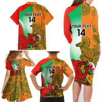 Custom Australia And Wales Rugby Family Matching Long Sleeve Bodycon Dress and Hawaiian Shirt Wallabies Welsh Mascots Dynamic Version - Wonder Print Shop