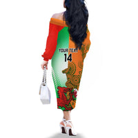 Custom Australia And Wales Rugby Family Matching Off The Shoulder Long Sleeve Dress and Hawaiian Shirt Wallabies Welsh Mascots Dynamic Version - Wonder Print Shop