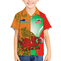 Custom Australia And Wales Rugby Family Matching Short Sleeve Bodycon Dress and Hawaiian Shirt Wallabies Welsh Mascots Dynamic Version - Wonder Print Shop