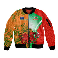 Custom Australia And Wales Rugby Sleeve Zip Bomber Jacket Wallabies Welsh Mascots Dynamic Version - Wonder Print Shop