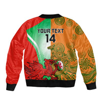 Custom Australia And Wales Rugby Sleeve Zip Bomber Jacket Wallabies Welsh Mascots Dynamic Version - Wonder Print Shop