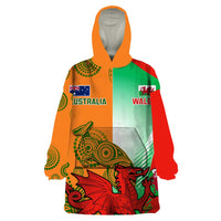 Custom Australia And Wales Rugby Wearable Blanket Hoodie Wallabies Welsh Mascots Dynamic Version - Wonder Print Shop