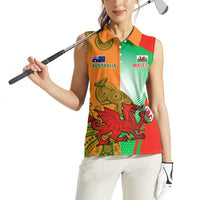 Custom Australia And Wales Rugby Women Sleeveless Polo Shirt Wallabies Welsh Mascots Dynamic Version - Wonder Print Shop