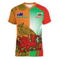 Custom Australia And Wales Rugby Women V-Neck T-Shirt Wallabies Welsh Mascots Dynamic Version - Wonder Print Shop