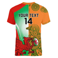 Custom Australia And Wales Rugby Women V-Neck T-Shirt Wallabies Welsh Mascots Dynamic Version - Wonder Print Shop