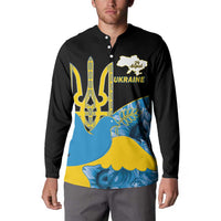 Ukraine Independence Day Button Sweatshirt Slava Ukraini Ukrainian Trident With Sunflowers - Wonder Print Shop