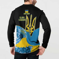 Ukraine Independence Day Button Sweatshirt Slava Ukraini Ukrainian Trident With Sunflowers - Wonder Print Shop