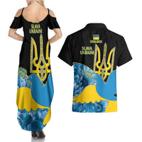 Ukraine Independence Day Couples Matching Summer Maxi Dress and Hawaiian Shirt Slava Ukraini Ukrainian Trident With Sunflowers - Wonder Print Shop