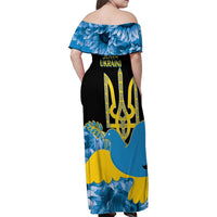 Ukraine Independence Day Family Matching Off Shoulder Maxi Dress and Hawaiian Shirt Slava Ukraini Ukrainian Trident With Sunflowers - Wonder Print Shop