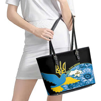 Ukraine Independence Day Leather Tote Bag Slava Ukraini Ukrainian Trident With Sunflowers - Wonder Print Shop