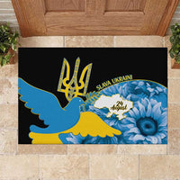 Ukraine Independence Day Rubber Doormat Slava Ukraini Ukrainian Trident With Sunflowers - Wonder Print Shop