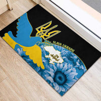 Ukraine Independence Day Rubber Doormat Slava Ukraini Ukrainian Trident With Sunflowers - Wonder Print Shop