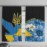 Ukraine Independence Day Window Curtain Slava Ukraini Ukrainian Trident With Sunflowers - Wonder Print Shop