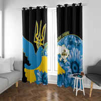 Ukraine Independence Day Window Curtain Slava Ukraini Ukrainian Trident With Sunflowers - Wonder Print Shop