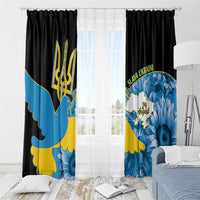 Ukraine Independence Day Window Curtain Slava Ukraini Ukrainian Trident With Sunflowers - Wonder Print Shop