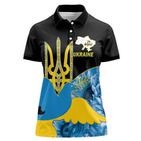 Ukraine Independence Day Women Polo Shirt Slava Ukraini Ukrainian Trident With Sunflowers - Wonder Print Shop