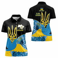 Ukraine Independence Day Women Polo Shirt Slava Ukraini Ukrainian Trident With Sunflowers - Wonder Print Shop