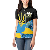 Ukraine Independence Day Women Polo Shirt Slava Ukraini Ukrainian Trident With Sunflowers - Wonder Print Shop
