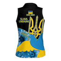Ukraine Independence Day Women Sleeveless Polo Shirt Slava Ukraini Ukrainian Trident With Sunflowers - Wonder Print Shop