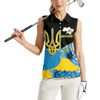 Ukraine Independence Day Women Sleeveless Polo Shirt Slava Ukraini Ukrainian Trident With Sunflowers - Wonder Print Shop