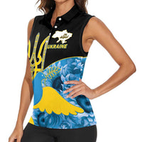 Ukraine Independence Day Women Sleeveless Polo Shirt Slava Ukraini Ukrainian Trident With Sunflowers - Wonder Print Shop