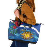 Uruguay Independence Day Leather Tote Bag 25 De Agosto Coat Of Arms With Ceibo - Wonder Print Shop