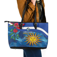 Uruguay Independence Day Leather Tote Bag 25 De Agosto Coat Of Arms With Ceibo - Wonder Print Shop