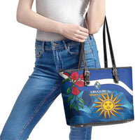 Uruguay Independence Day Leather Tote Bag 25 De Agosto Coat Of Arms With Ceibo - Wonder Print Shop