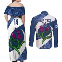 Custom Scotland Rugby Couples Matching Off Shoulder Maxi Dress and Long Sleeve Button Shirt 2024 Go Champions Scottish Thistles - Wonder Print Shop