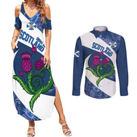 Custom Scotland Rugby Couples Matching Summer Maxi Dress and Long Sleeve Button Shirt 2024 Go Champions Scottish Thistles - Wonder Print Shop