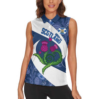 Custom Scotland Rugby Women Sleeveless Polo Shirt 2024 Go Champions Scottish Thistles - Wonder Print Shop