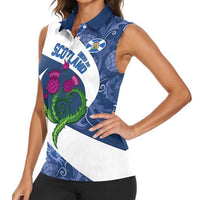 Custom Scotland Rugby Women Sleeveless Polo Shirt 2024 Go Champions Scottish Thistles - Wonder Print Shop