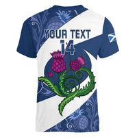 Custom Scotland Rugby Women V-Neck T-Shirt 2024 Go Champions Scottish Thistles - Wonder Print Shop