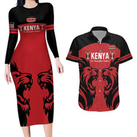 Custom Kenya Rugby Couples Matching Long Sleeve Bodycon Dress and Hawaiian Shirt 2024 Go Champions Simbas - Red - Wonder Print Shop