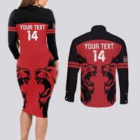 Custom Kenya Rugby Couples Matching Long Sleeve Bodycon Dress and Long Sleeve Button Shirt 2024 Go Champions Simbas - Red - Wonder Print Shop