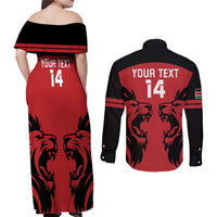 Custom Kenya Rugby Couples Matching Off Shoulder Maxi Dress and Long Sleeve Button Shirt 2024 Go Champions Simbas - Red - Wonder Print Shop